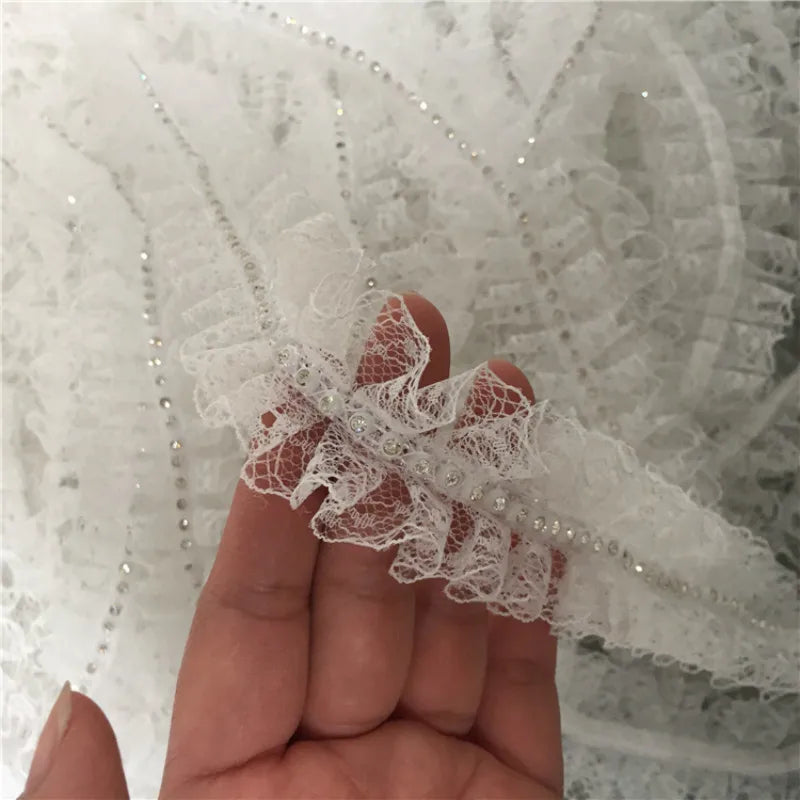 4cm Wide White Black 3d Applique Beaded Ribbons Pleated Dress Collar Lace Applique Trim Edge For Sewing Wedding Fringe Decor Diy