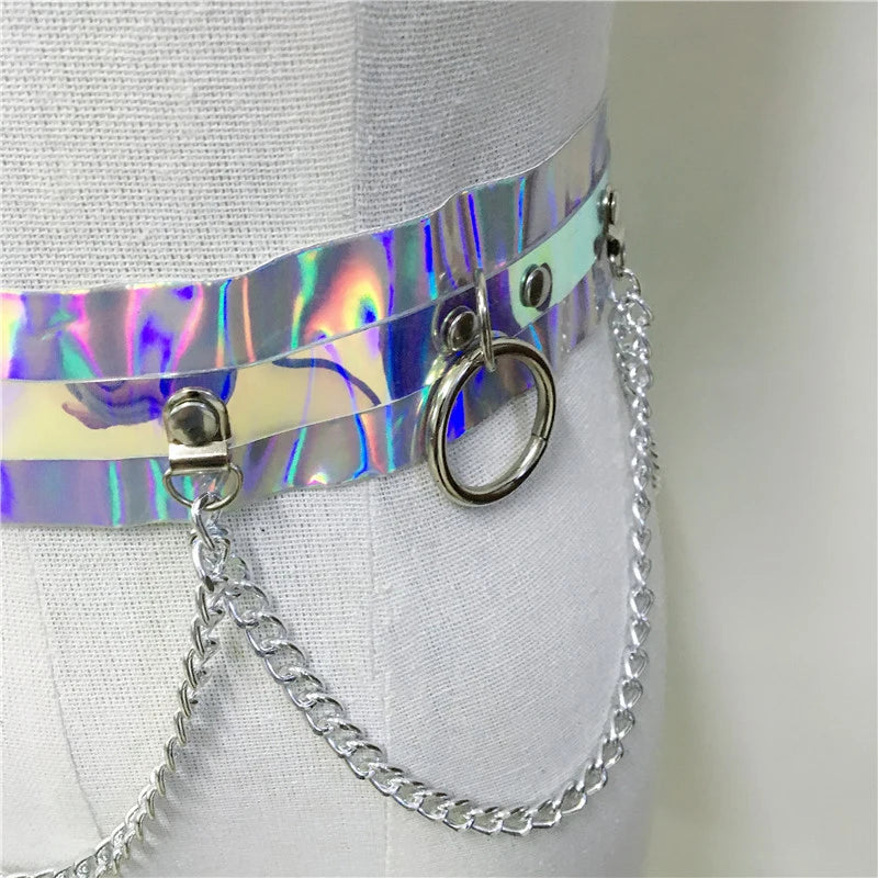 Punk Shiny Laser Dazzle Leather Waist Belt Body Harness Holographic