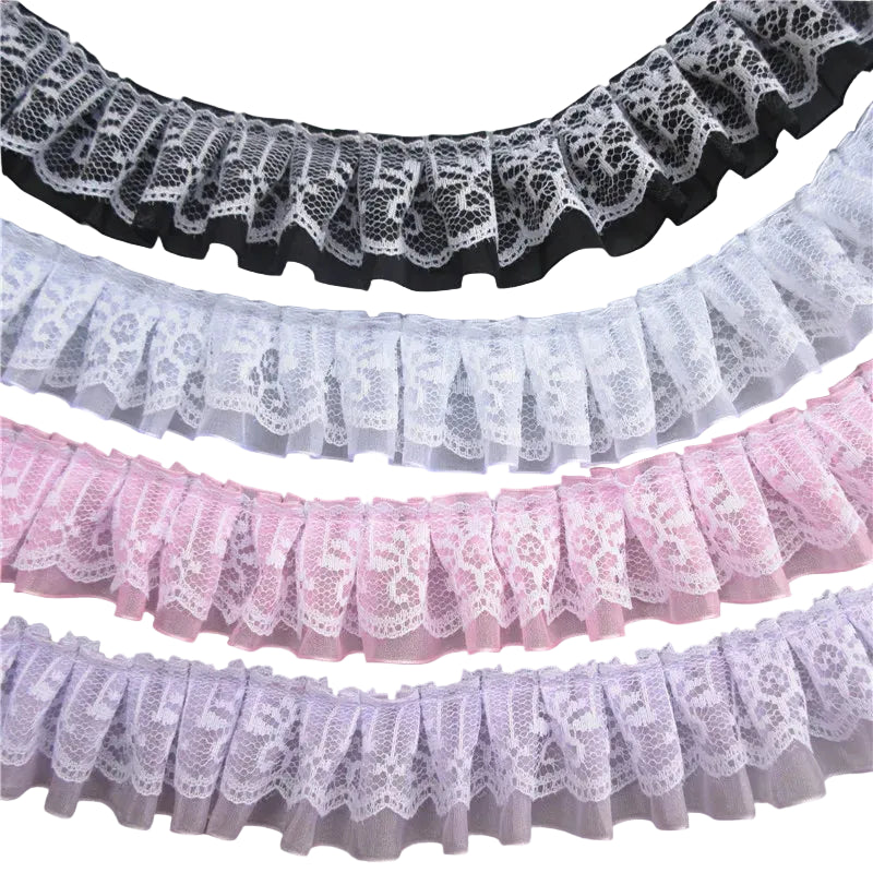 2yards/Lot 4cm Wide 2-layer Pleated Organza Lace Trim