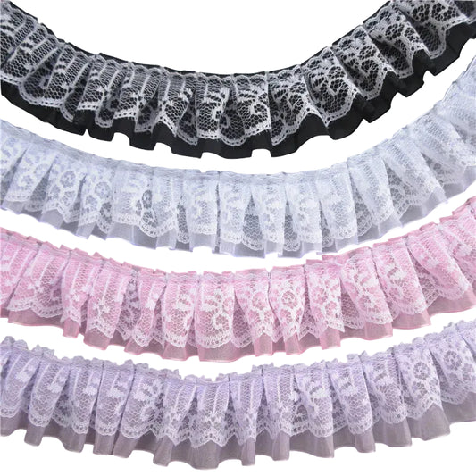 2yards/Lot 4cm Wide 2-layer Pleated Organza Lace Trim