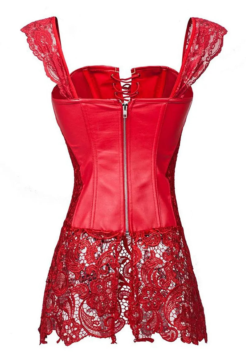 up to 8XL Gothic Corset Bustier Dress Faux Leather & Lace Strap Lingerie Plus Size