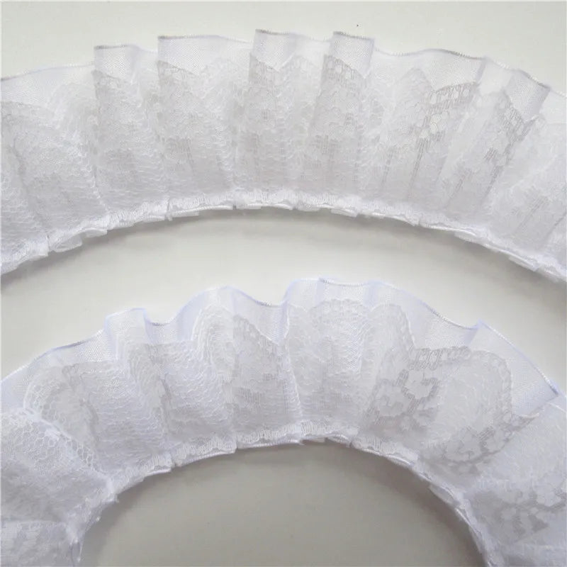 2yards/Lot 4cm Wide 2-layer Pleated Organza Lace Trim