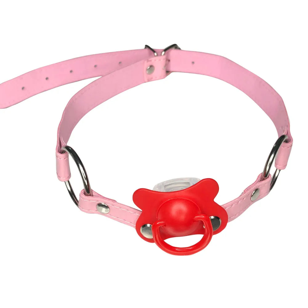 Pink Leather Pacifier Gag