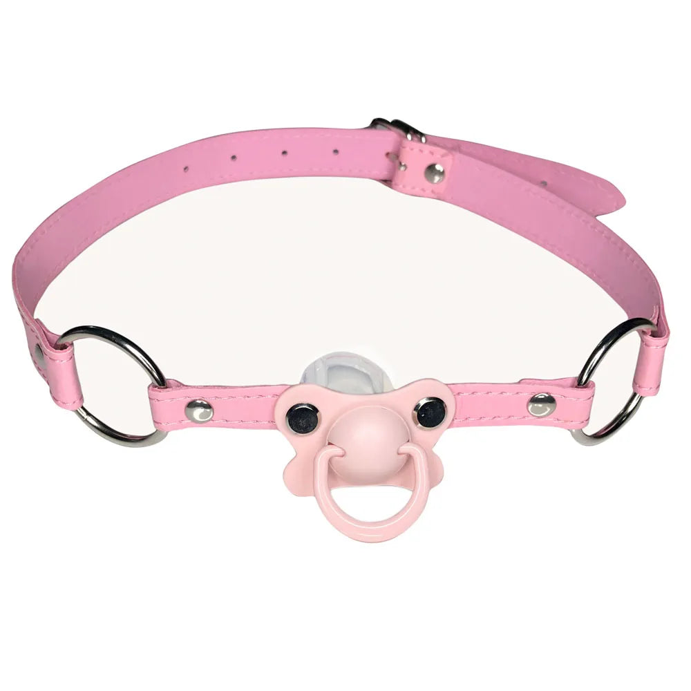 Pink Leather Pacifier Gag
