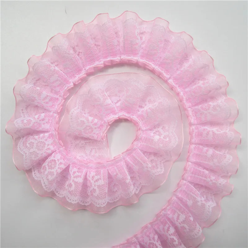 2yards/Lot 4cm Wide 2-layer Pleated Organza Lace Trim