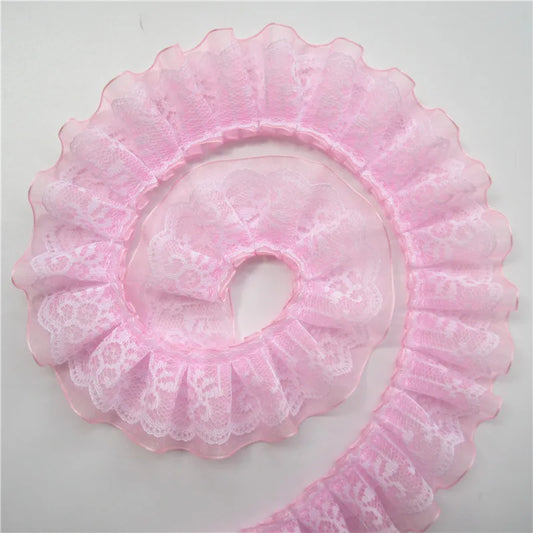 2yards/Lot 4cm Wide 2-layer Pleated Organza Lace Trim