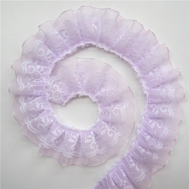 2yards/Lot 4cm Wide 2-layer Pleated Organza Lace Trim