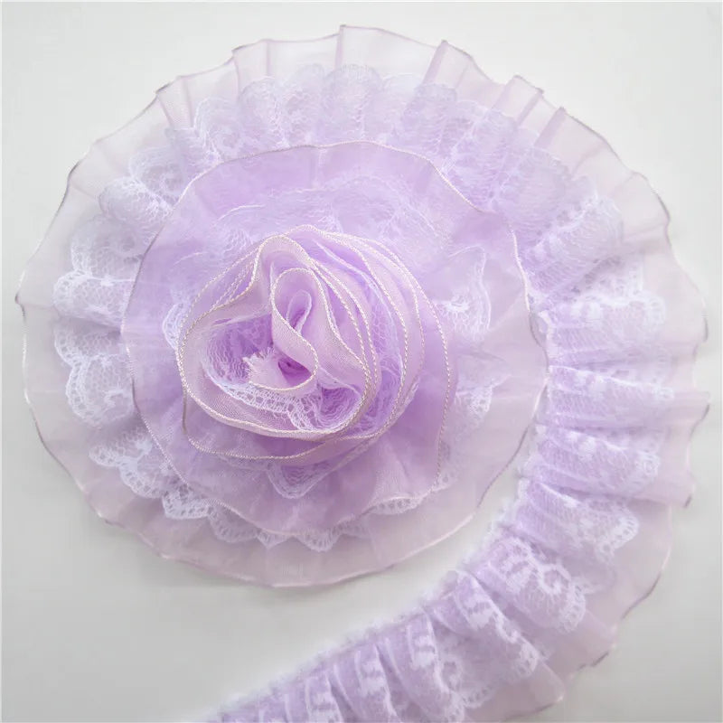 2yards/Lot 4cm Wide 2-layer Pleated Organza Lace Trim