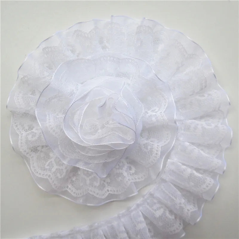 2yards/Lot 4cm Wide 2-layer Pleated Organza Lace Trim