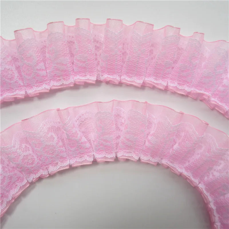 2yards/Lot 4cm Wide 2-layer Pleated Organza Lace Trim