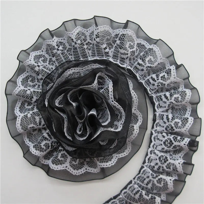 2yards/Lot 4cm Wide 2-layer Pleated Organza Lace Trim