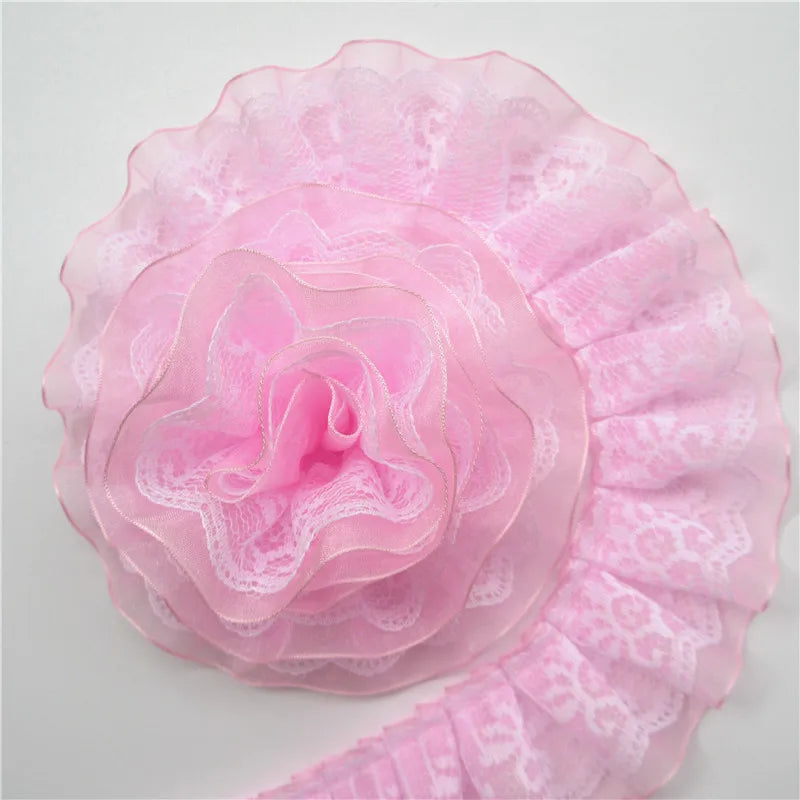 2yards/Lot 4cm Wide 2-layer Pleated Organza Lace Trim