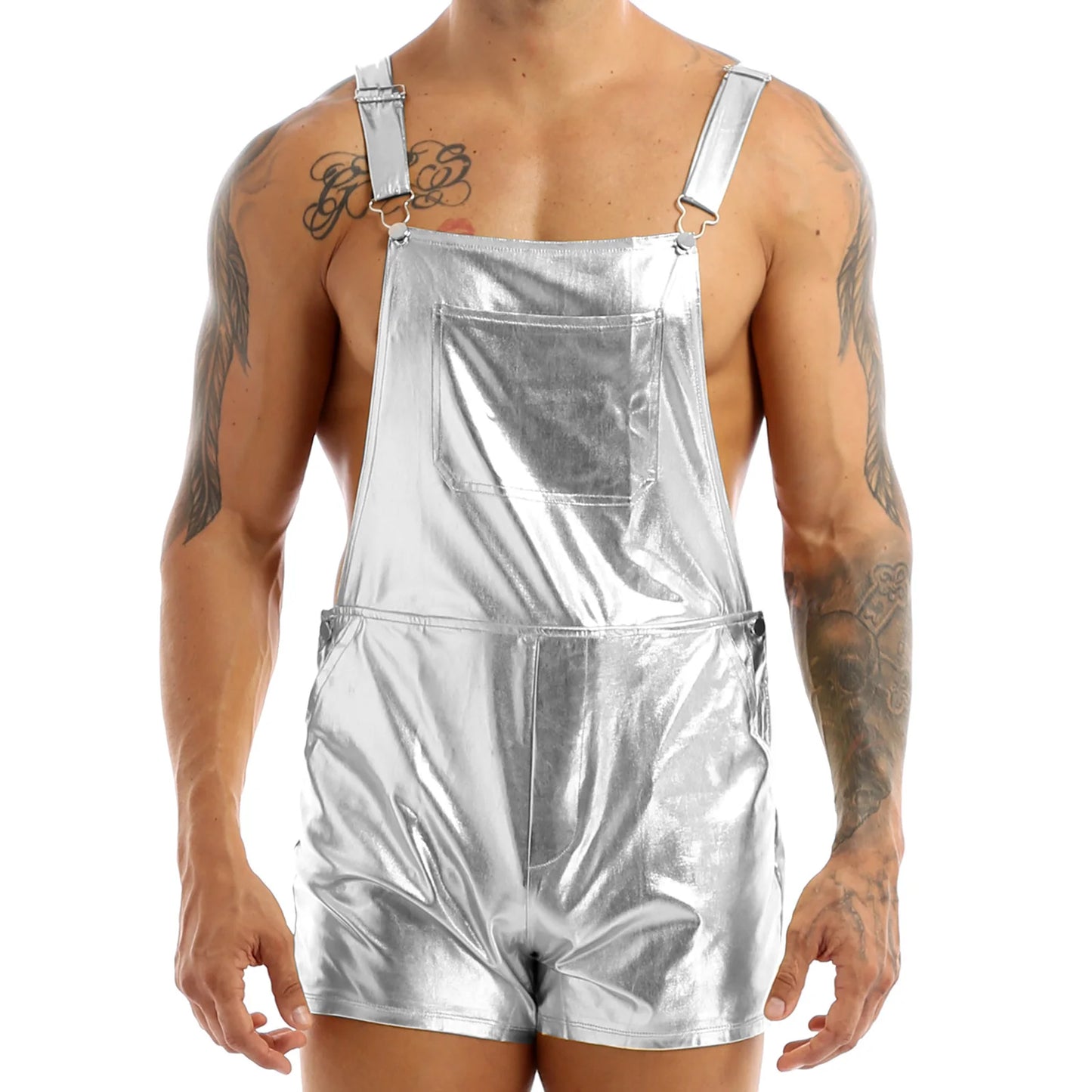 Unisex Bodysuit One-piece Wet look Leather Short Jumpsuit Romper