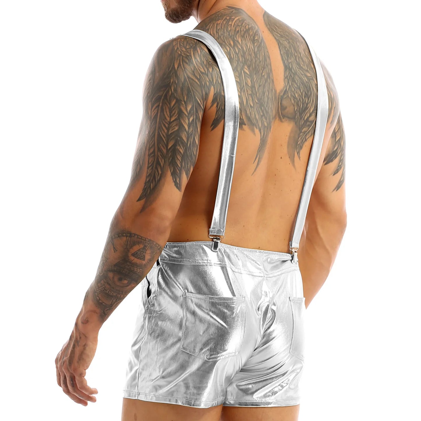 Unisex Bodysuit One-piece Wet look Leather Short Jumpsuit Romper