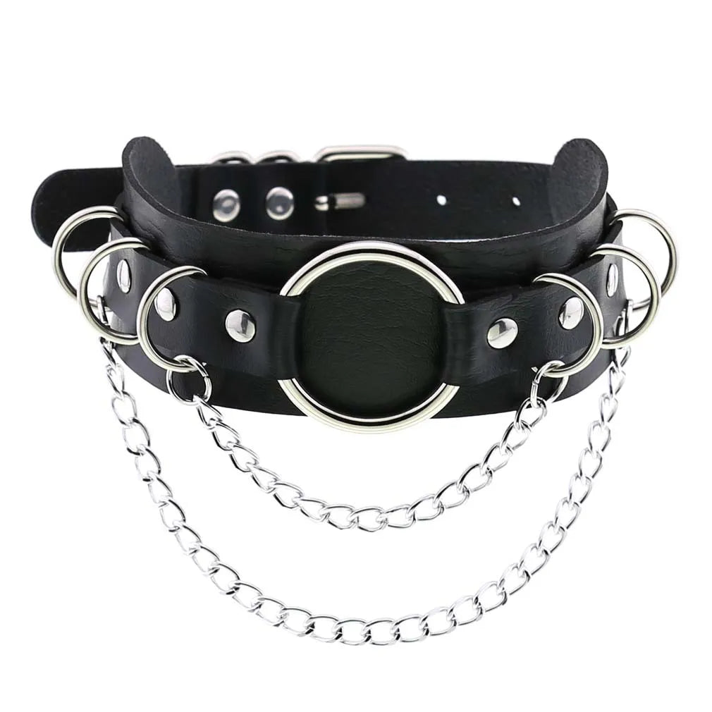Gothic PU Leather Tassel Chain Choker Collars