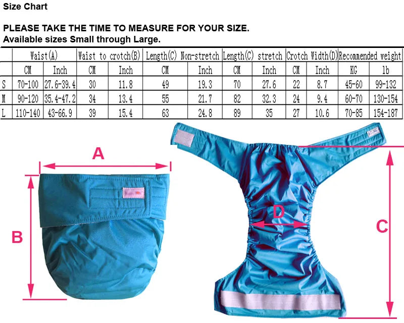 Reusable Adult Diaper for ABDL Lovers Adjustable Waterproof undewear