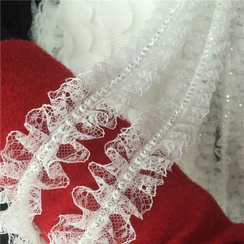 4cm Wide White Black 3d Applique Beaded Ribbons Pleated Dress Collar Lace Applique Trim Edge For Sewing Wedding Fringe Decor Diy