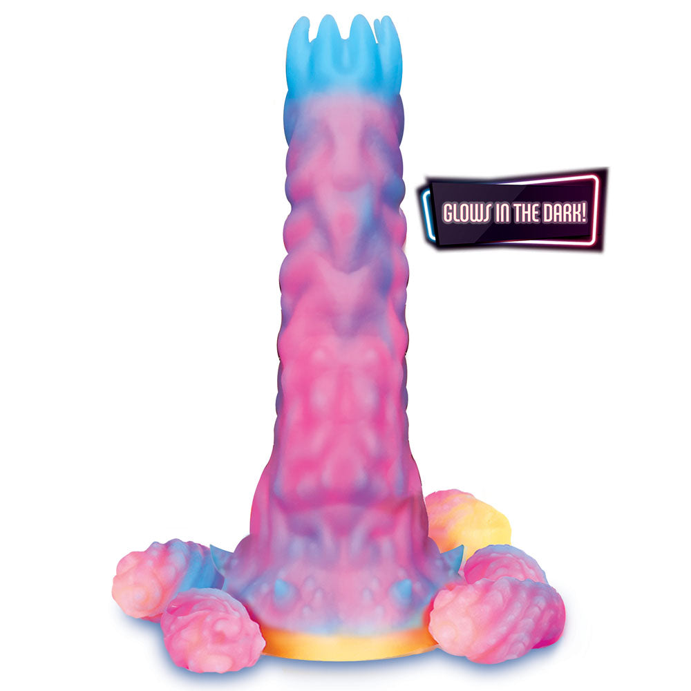 Colorful toy with a glowing feature on a white background