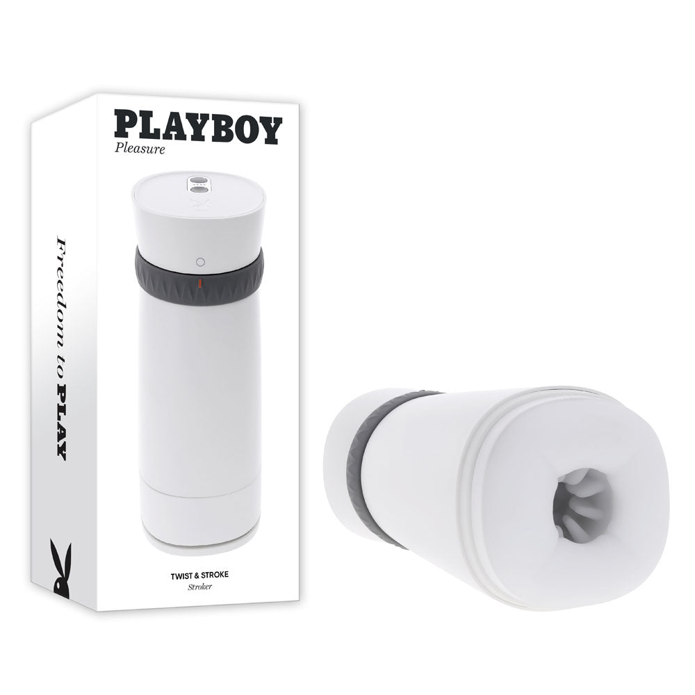 APRIL SPECIAL -Playboy Pleasure TWIST & STROKE - White USB Rechargeable Heating Stroker with UV Cleaning