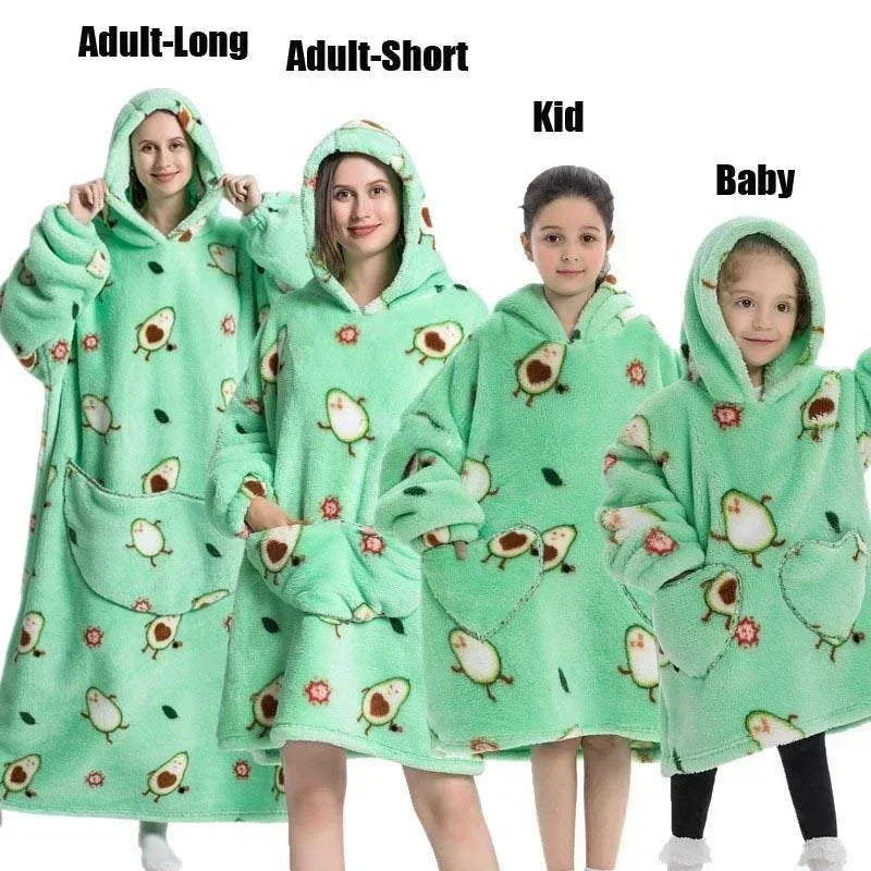 Super Oversized or Oversized Long Winter Sherpa Plush Blanket Family Matching Hoodie Sweatshirt