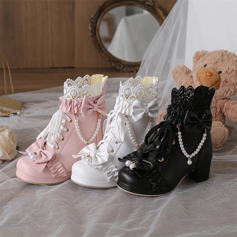 Larger Sized Ankle Short Boots Thick Mid Heels