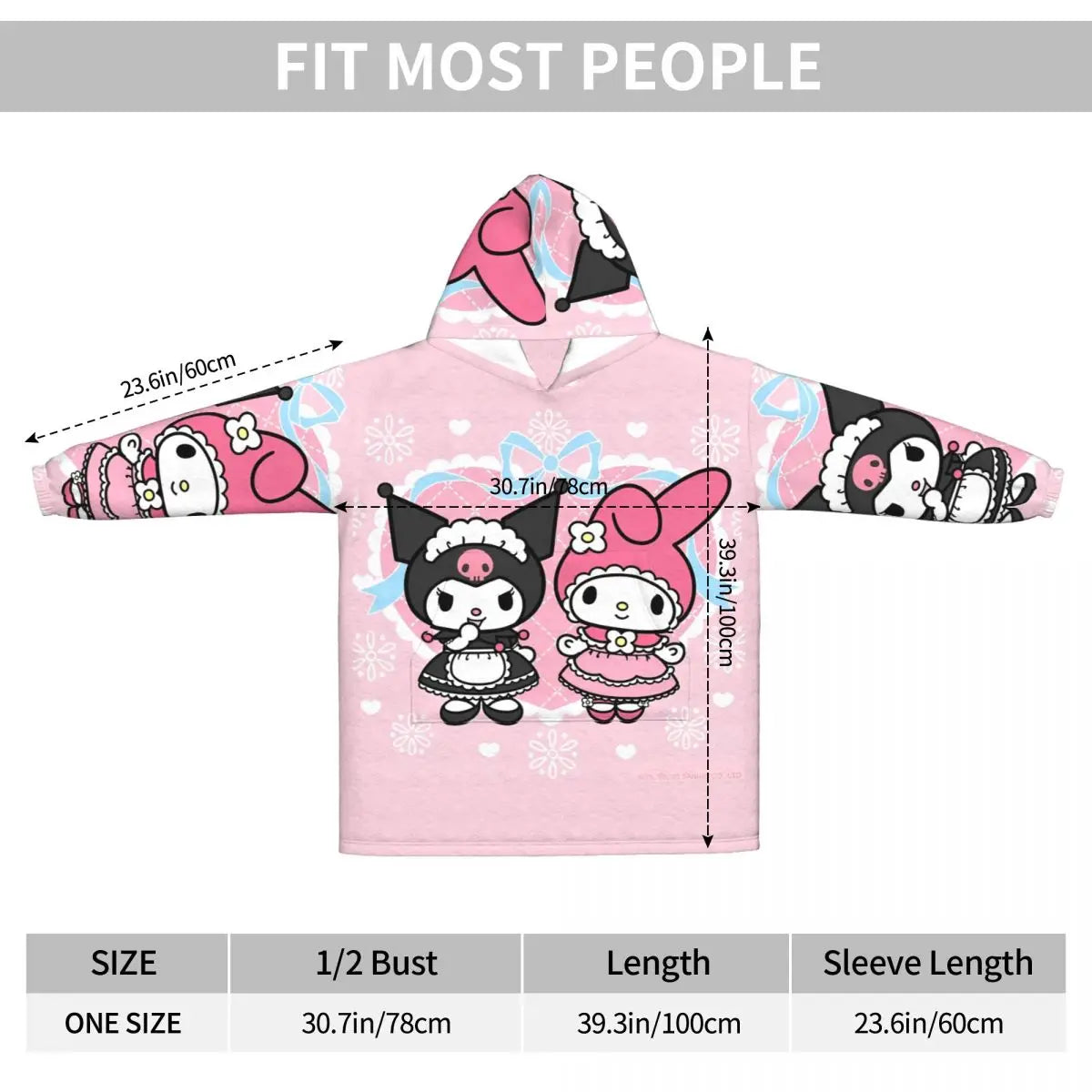 My Melody And Kuromi Blanket Hoodie Wearable Cute Cartoon Blanket Large with Pocket Warm Onesie
