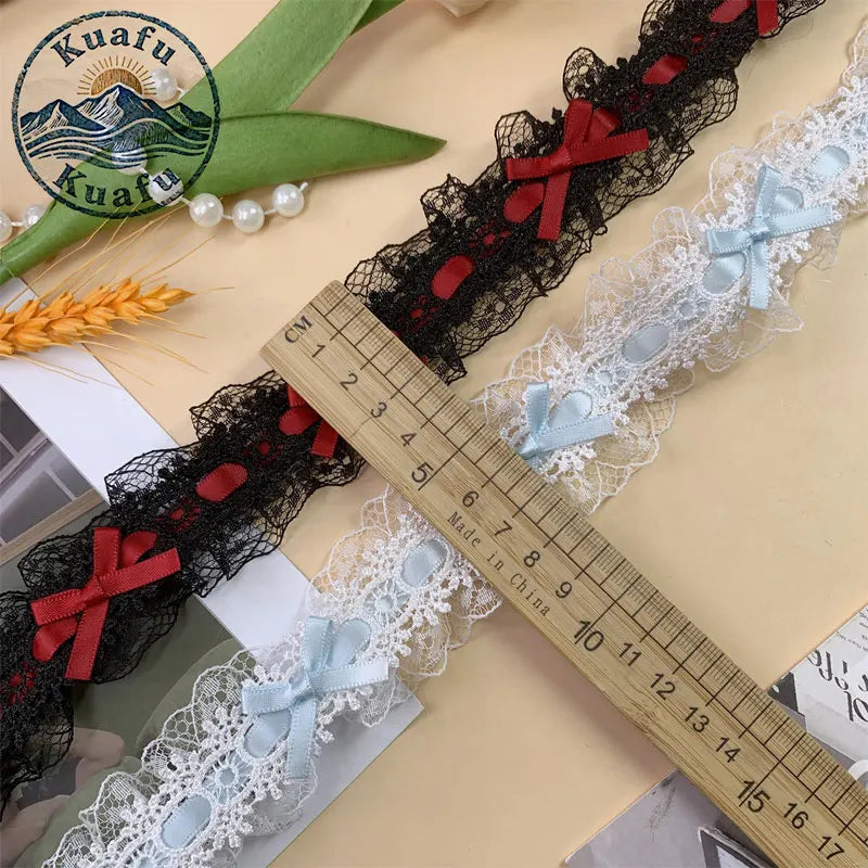 1 Yard Lace Trim Pleated Fabric Ruffle Ribbon Edge