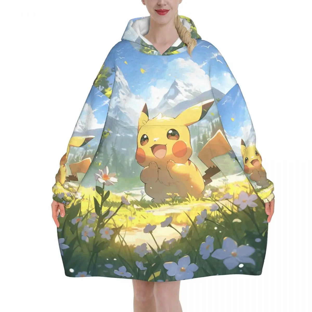 Pokemon Pikachus Blanket Hoodie Wearable Blanket Large with Pocket Warm Cozy Onesie