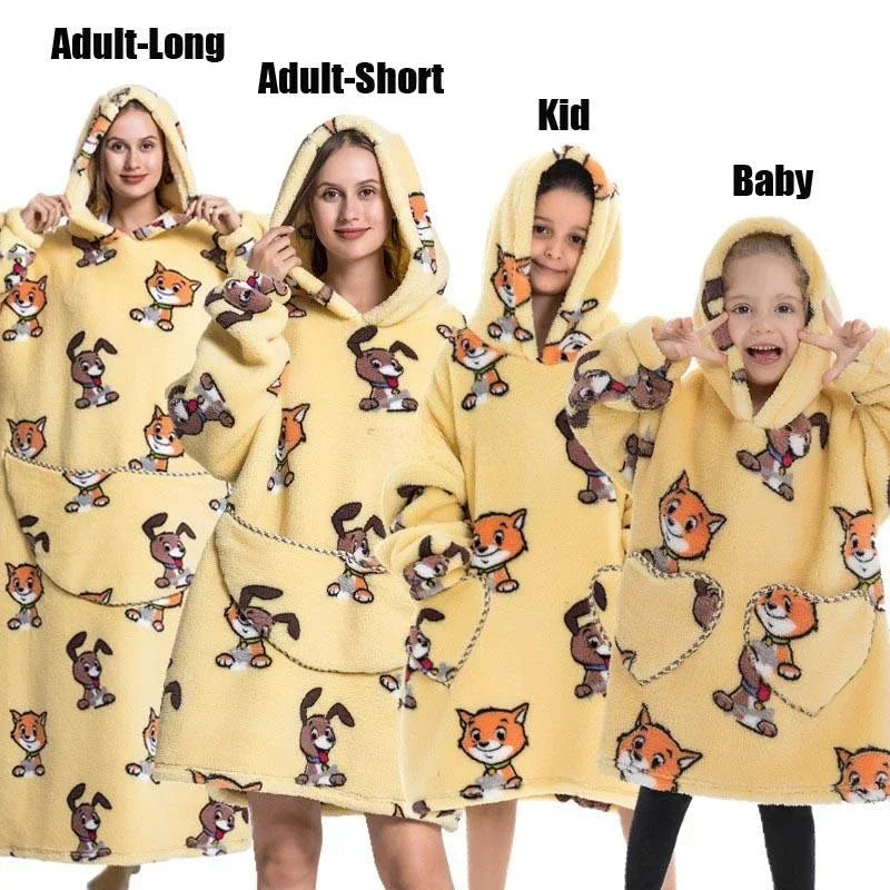 Super Oversized or Oversized Long Winter Sherpa Plush Blanket Family Matching Hoodie Sweatshirt