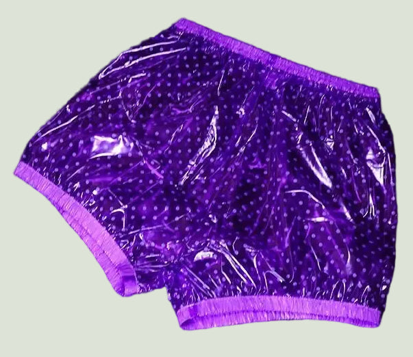 PVC Waterproof Dot Graphics Sheer Mini Shorts Elastic Waist