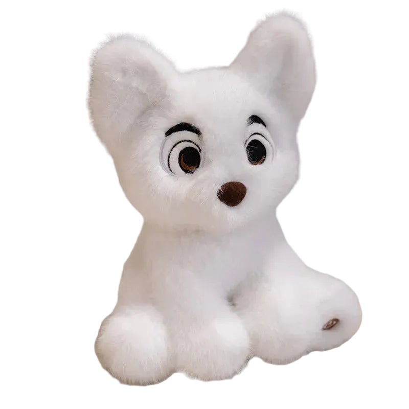 White plush toy resembling a cartoon character on a beige carpet