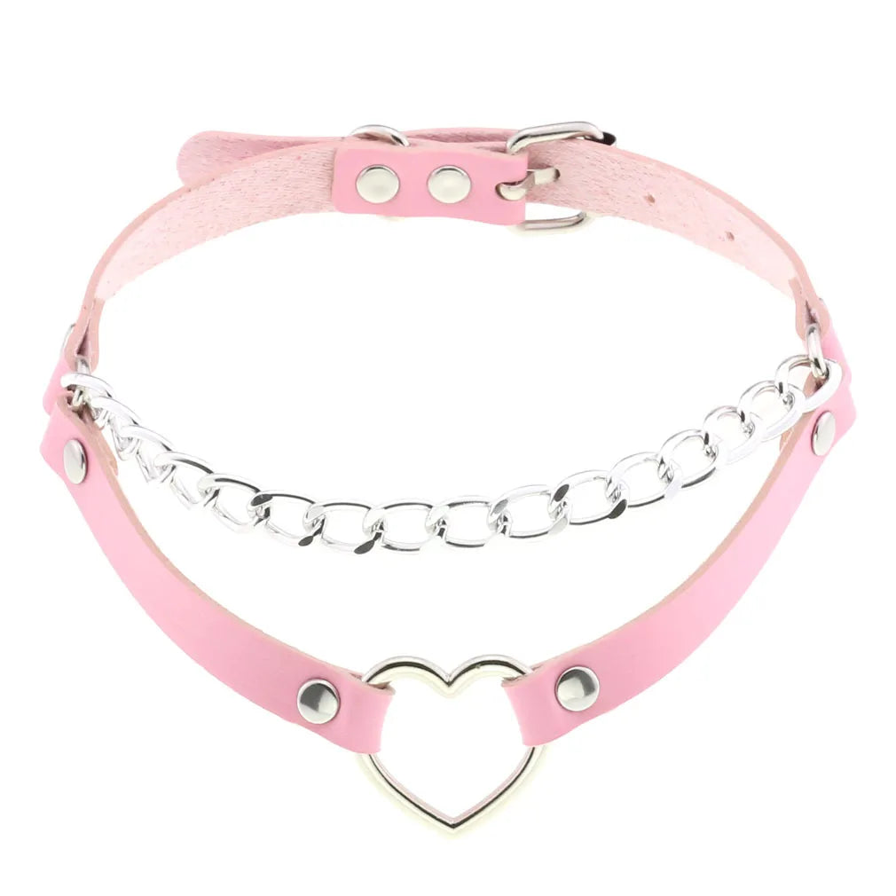 Trendy Punk Pink Lace Leather Choker Necklace