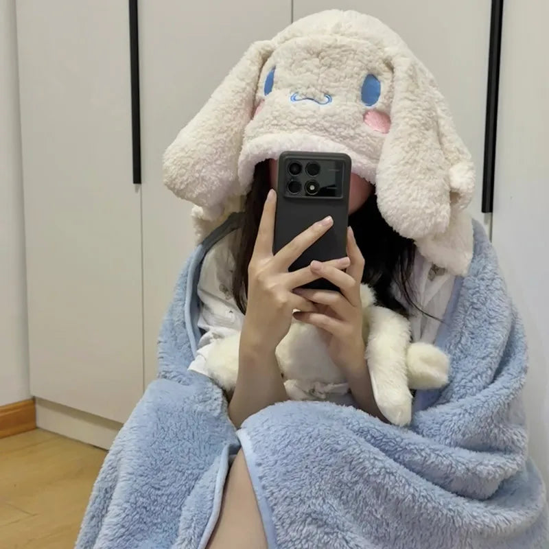 My Melody Kuromi or Cinnamoroll Cute Nap Hooded Poncho Blanket