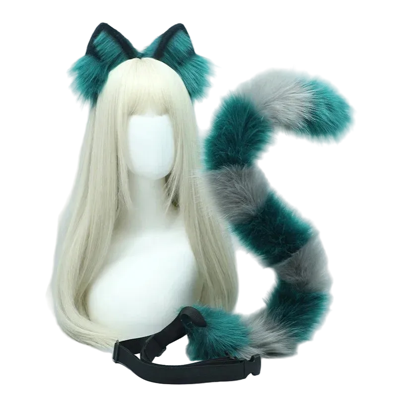 AIMEI Cheshire Cat Cosplay Tail Headwear Set Party Props Animal Ear Halloween Carnival Club Pub Masquerade Costumes Women He