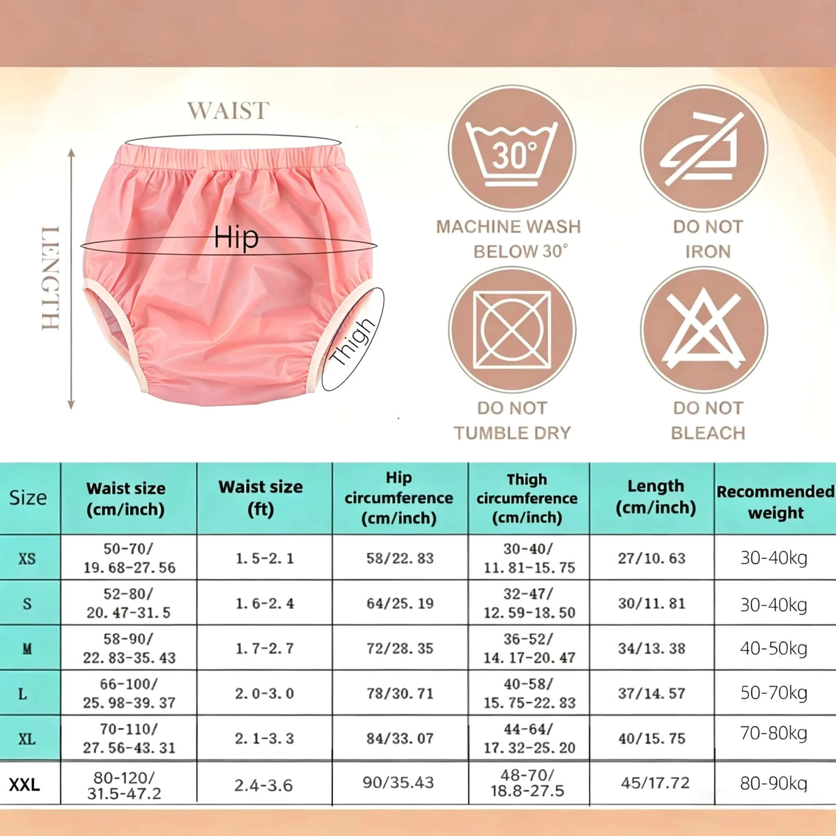 Water Resistant Reusable Diaper Cover Adult Incontinence Plastic Pants Leakproof Underpant Special Need Underwear Briefs