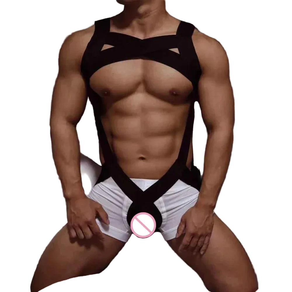 Male Bondage Set Harness Elastic Lingerie Chest Cage Straps with Hollow Out Belts
