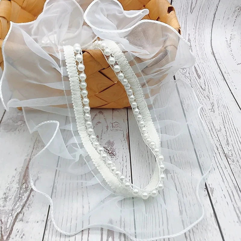 8cm wide black and white organza nail bead ruffle lace DIY banquet president's dress skirt collar edge sewing accessories supply