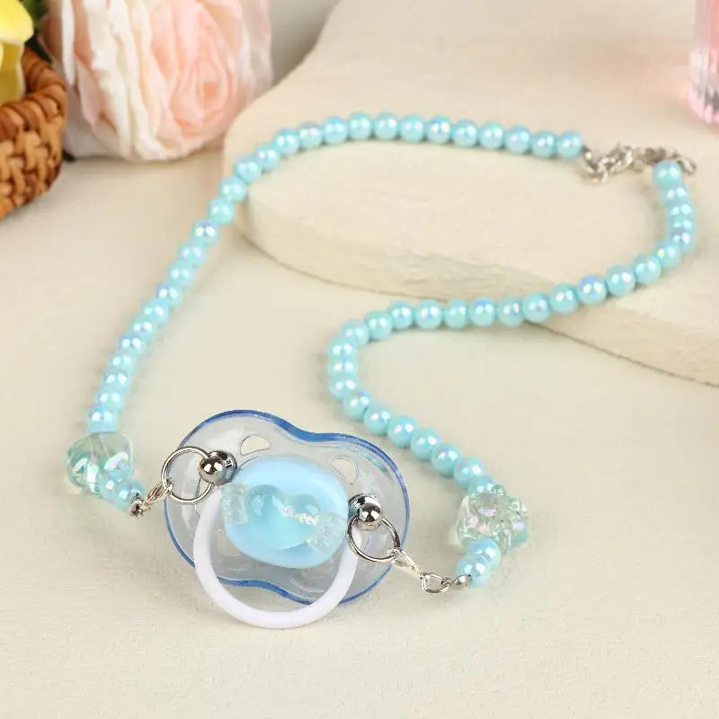 Sweet Beads Chain Pacifier Gag Collar Soft Silicone Adult Pacifier