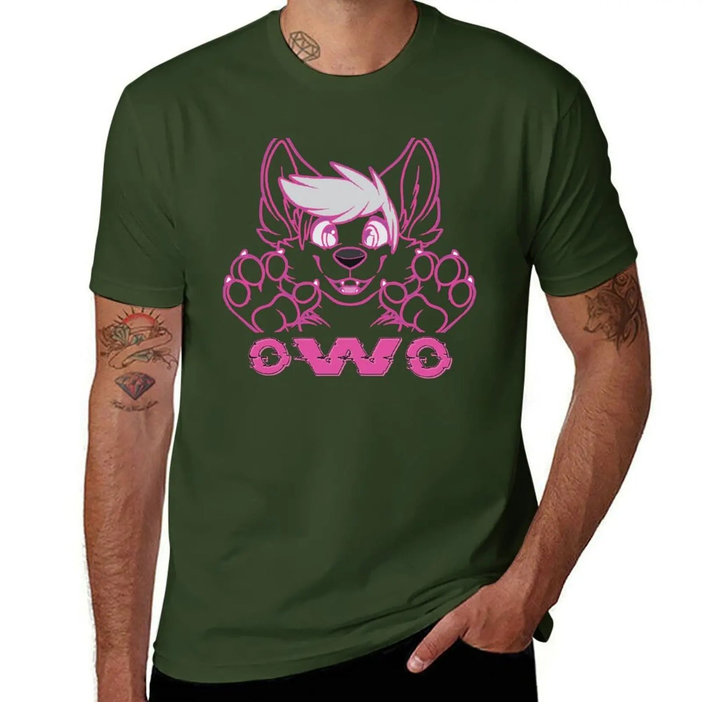 OwO Cute Puppy Kawaii Pink Glitchy Furry Fandom T-Shirt