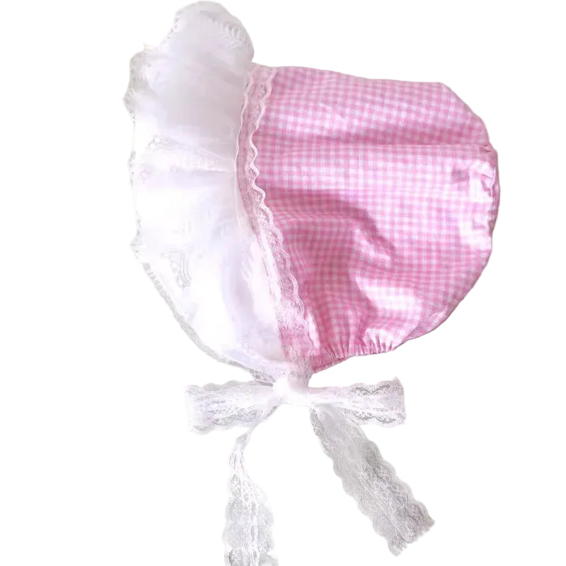Adult ABDL Cute Ruffle Cap Pink White Frilly Lace Trim