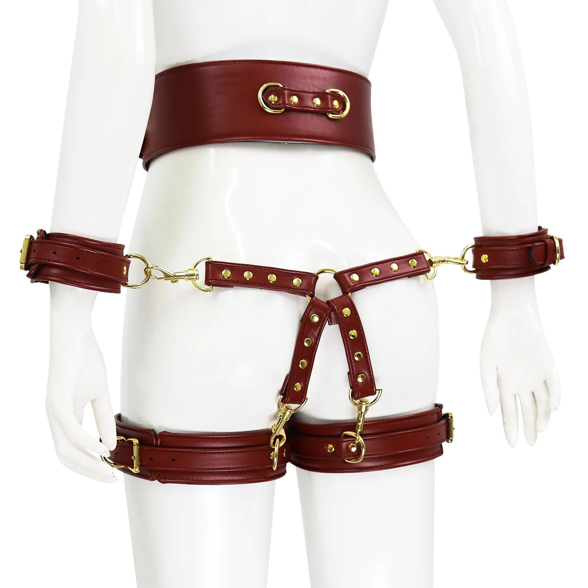 Puppy play SM Bondage Kit  Waistband, Wrist & Thigh Cuffs, Cross Buckle, Adult Games