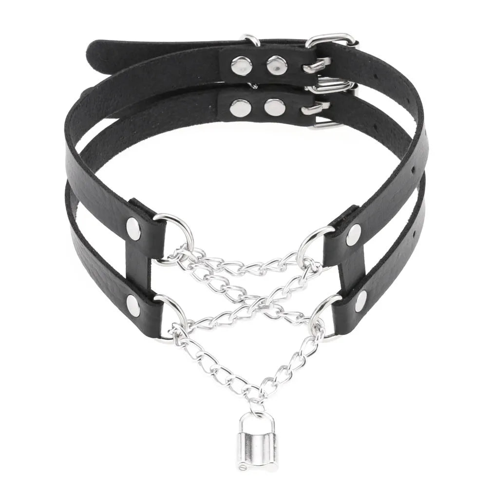 Gothic PU Leather Tassel Chain Choker Collars