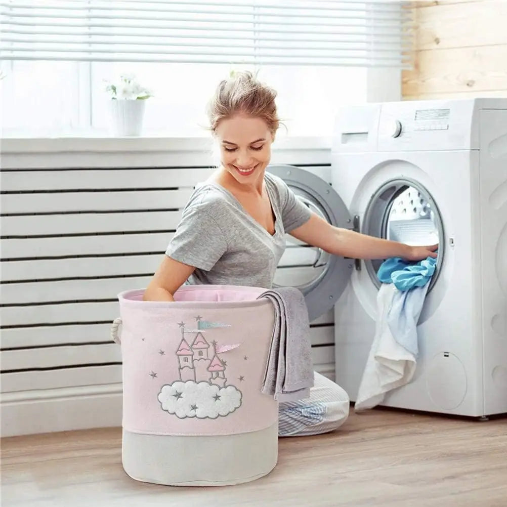 Large Pink Laundry Storage Basket with Handles