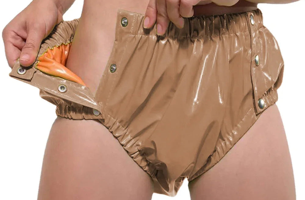 Shiny PVC Leather Double Layer Splicing Panties Sissy Cosplay Fetish