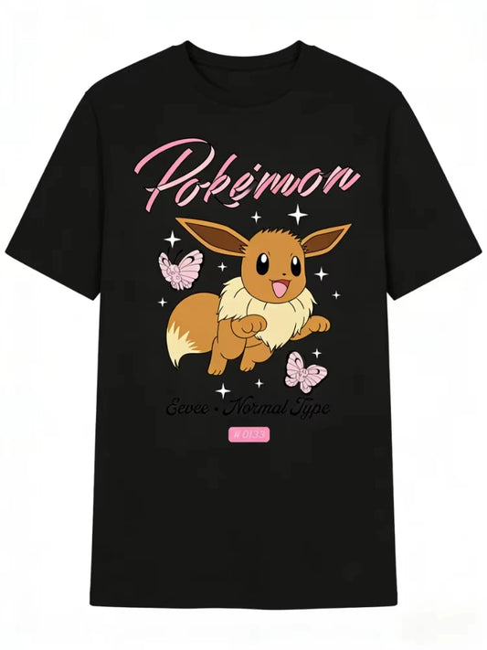 Pokemon Genie Eevee Butterfly Print Short Sleeve Comfortable T-Shirt