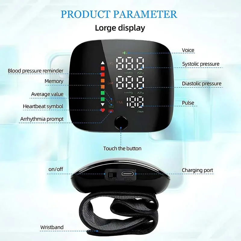 LED Wrist Blood Pressure Monitor Rechargeable