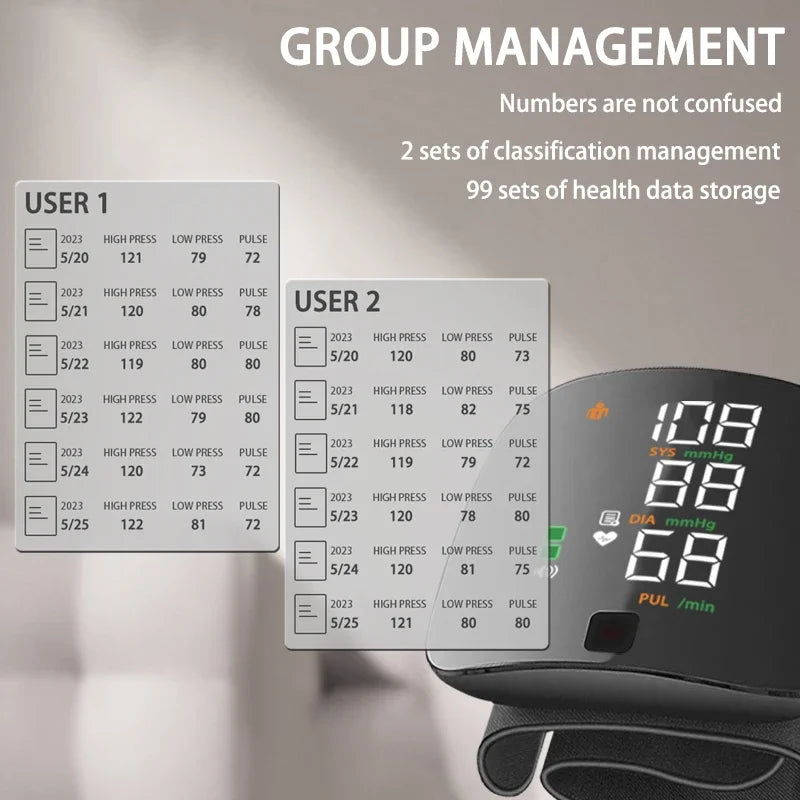 LED Wrist Blood Pressure Monitor Rechargeable