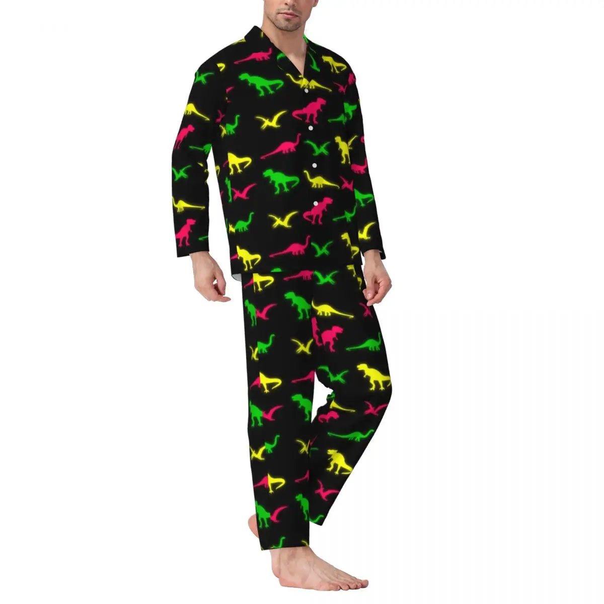 Colorful Cute Dinosaurs Pajamas Unisex Cartoon Dinos Jungle 2 Pieces