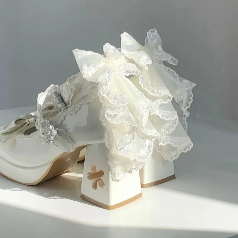 Womens Mary Janes Shoes Sweet Style High Heels Exquisite Bow