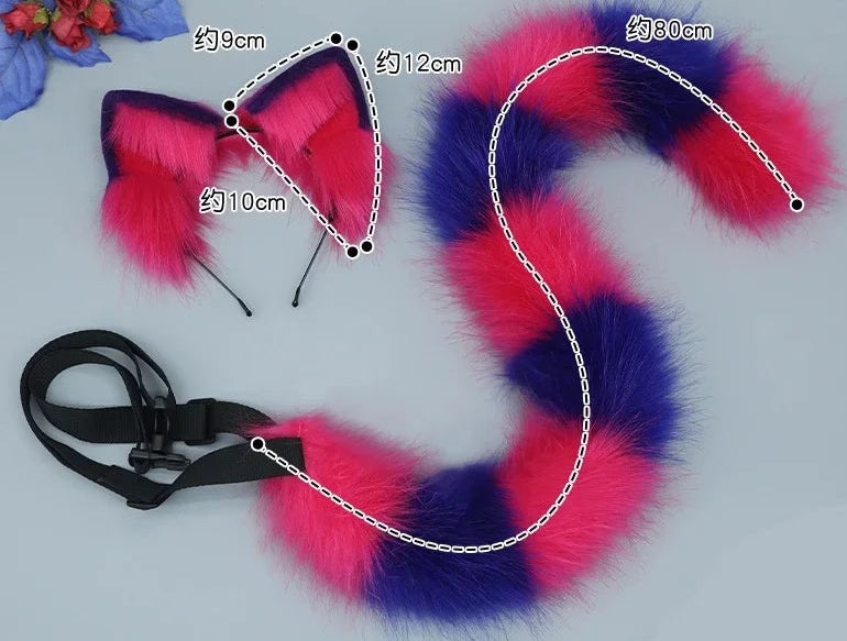 AIMEI Cheshire Cat Cosplay Tail Headwear Set Party Props Animal Ear Halloween Carnival Club Pub Masquerade Costumes Women He